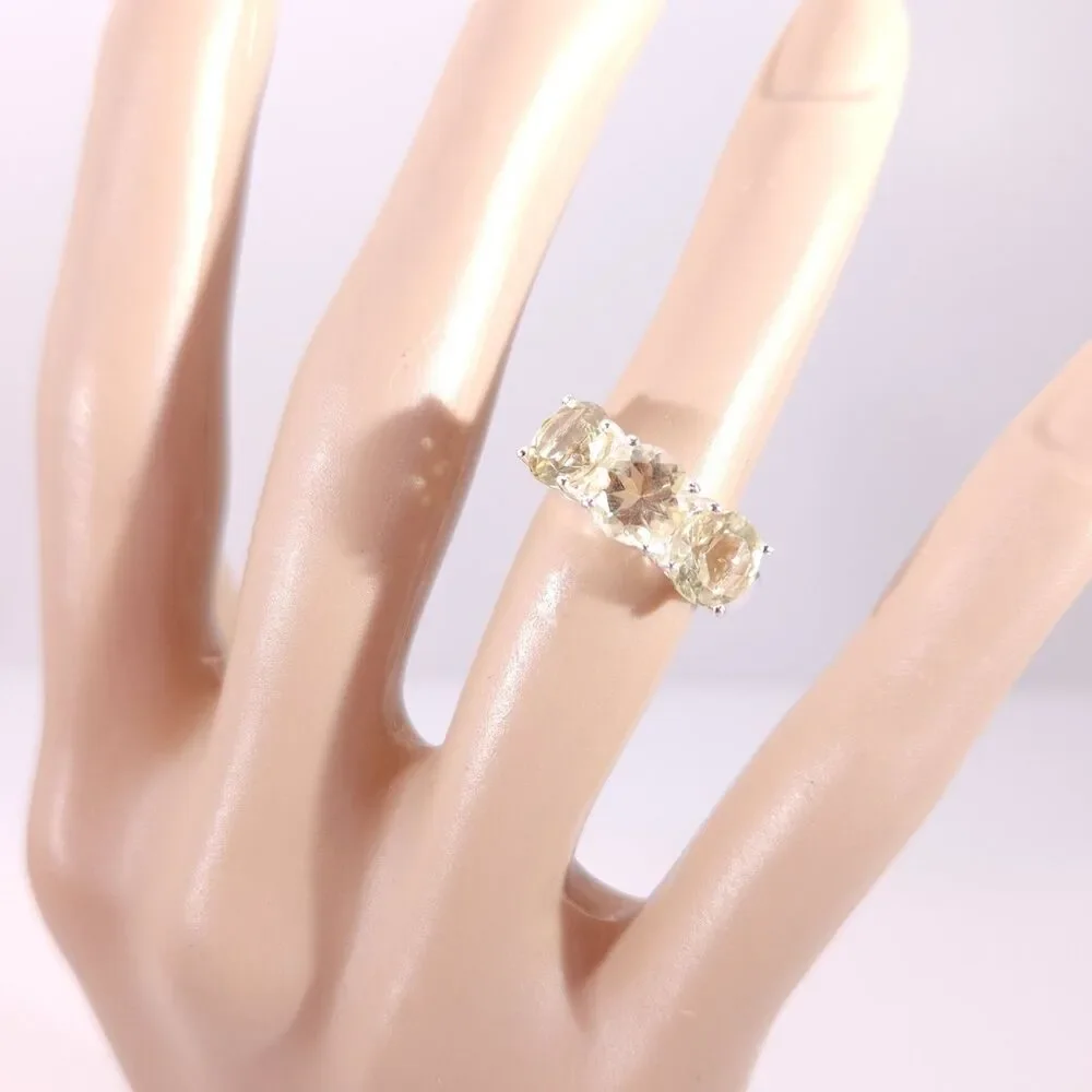 Brazilian Lemon Quartz Trilogy Ring 3.8 Carats tw Sterling Silver Size 5